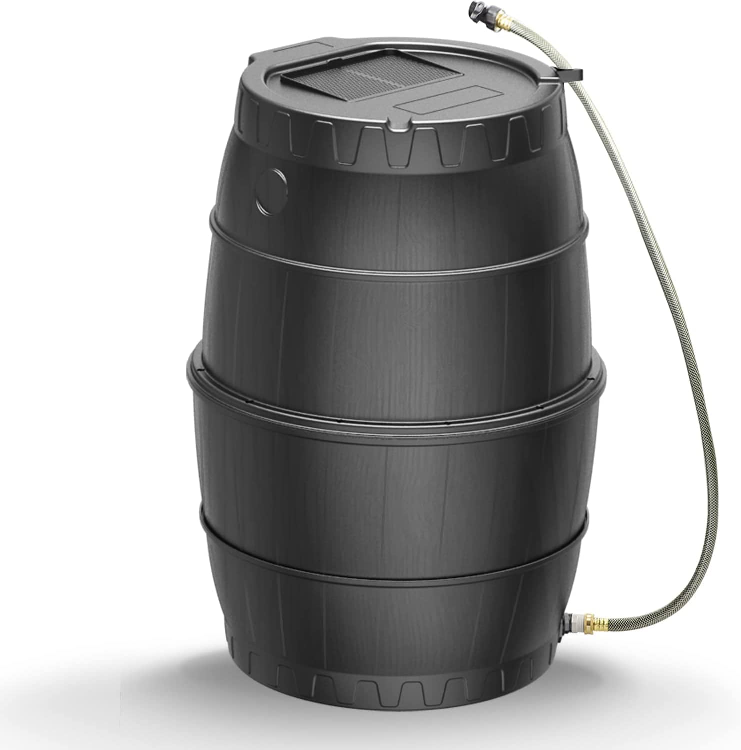EJWOX 50 Gallon Black Rain Barrel Water Catcher - Collect Rainwater for Outdoor Use - Rain Collection Barrel with Spigot, Lid, and Hose