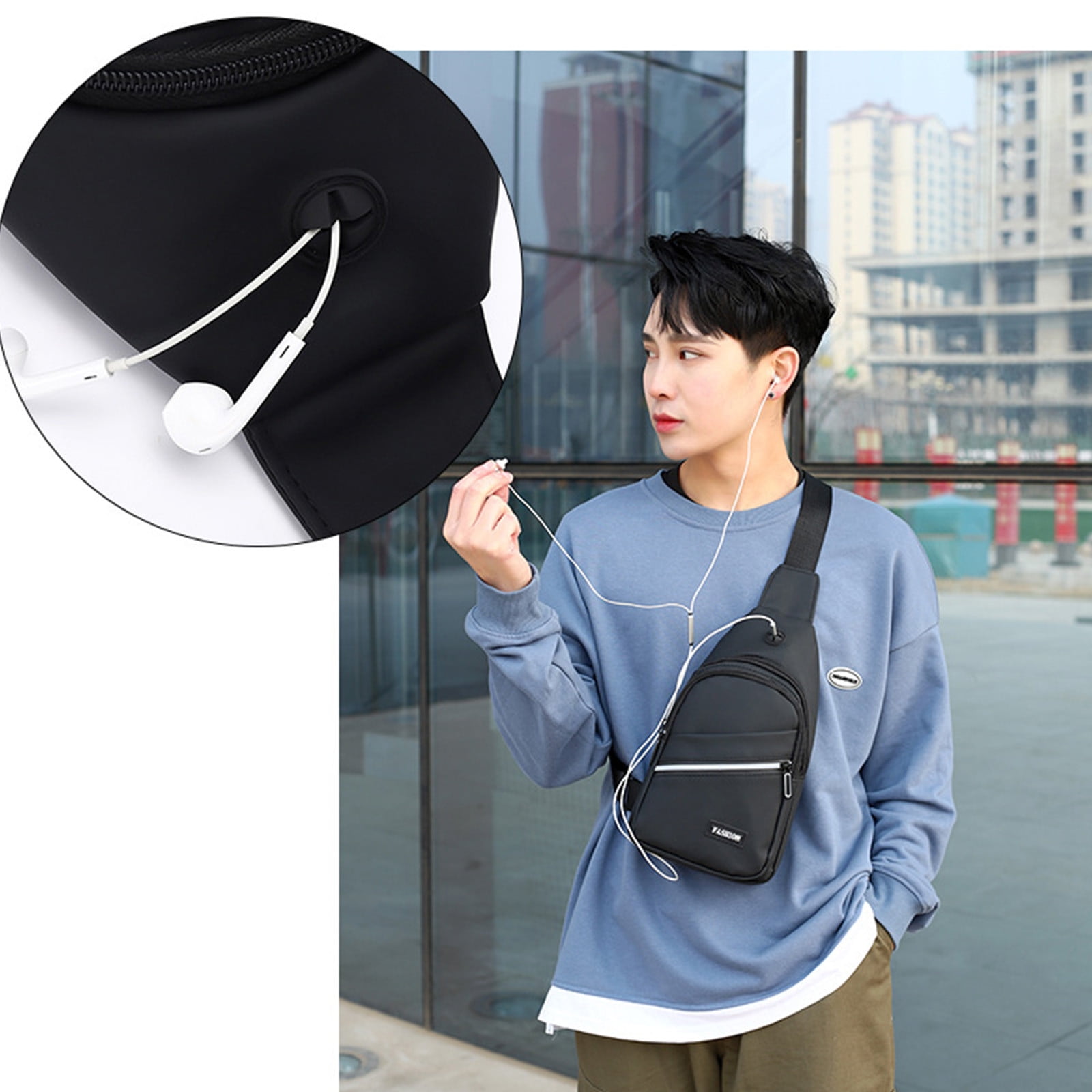 EJWQWQE Small Sling Bag Crossbody Chest Shoulder Water Resistant Sling Purse  One Strap Travel Bag For Men Women Boys With Earphone Hole 