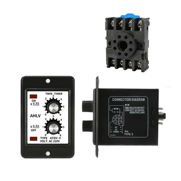 EJYWPSWD Atdv-Y Dual Time Relay Adjustable Repeat Cycle Timer on off 3s/6s/12s/30s/60s/3m/6m/12m/30m/60m 220v Twin Timer with Socket Base