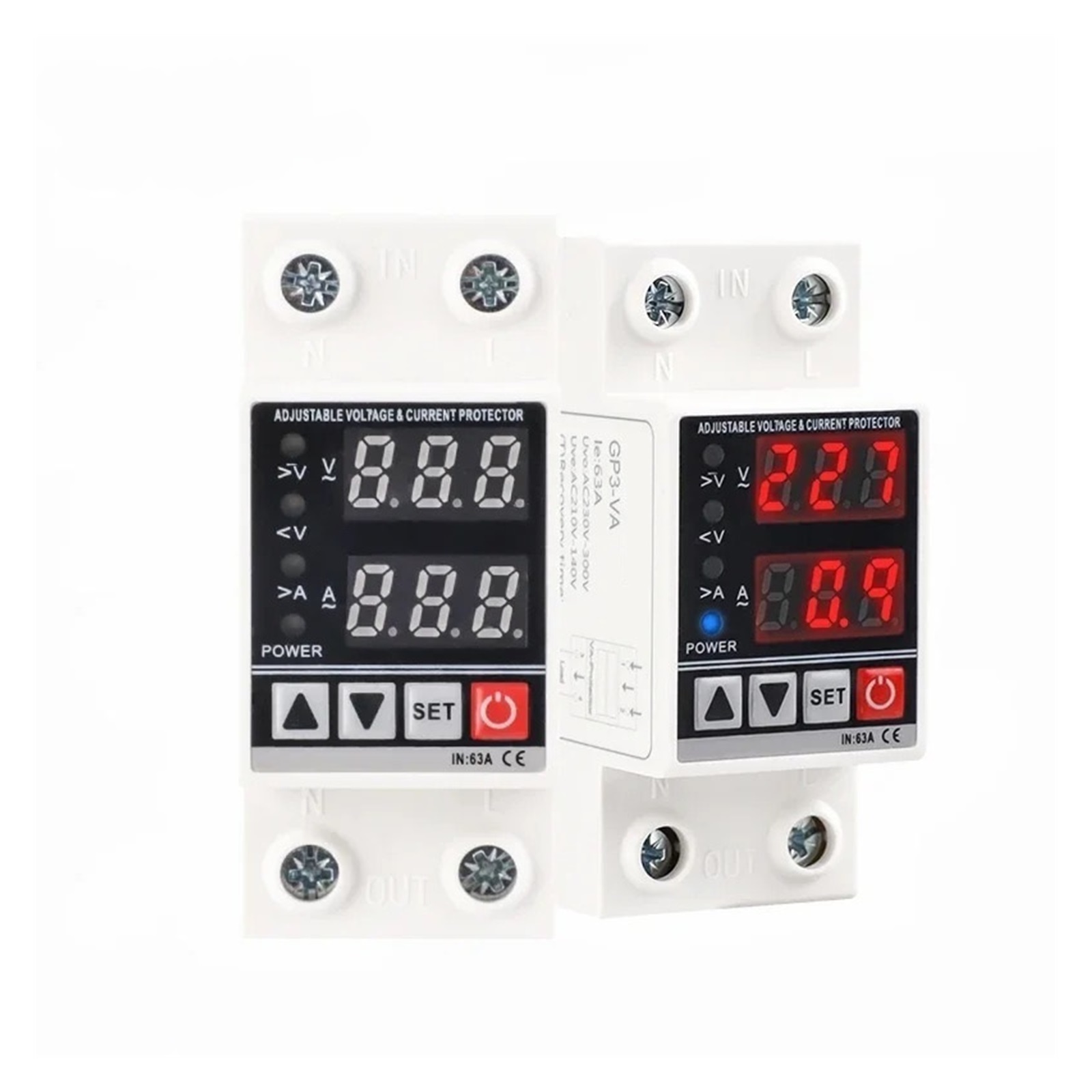 EJYWPSWD GP3-VA Din Rail Over Current Protector over Voltage under Voltage Protective Device 40A 63A Voltage Protector 220VAC