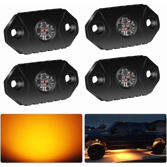 EK ENNOKING Amber LED Rock Lights 4 Pods Waterproof Underbody Glow Trail Rig Lamp LED Neon Lights for Truck Jeep Truck Car Boat ATV SUV Motorcycle Off-road