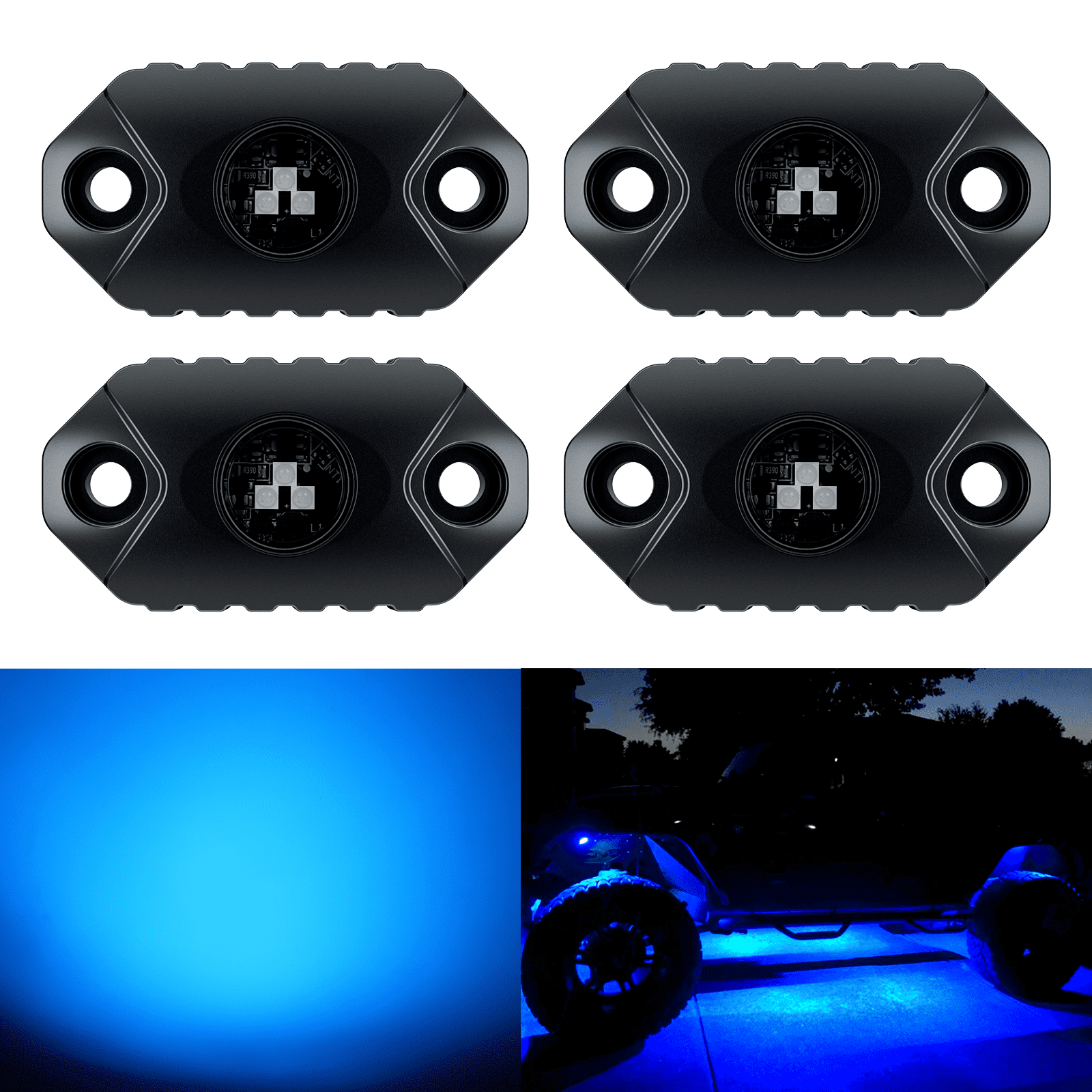 EK ENNOKING Blue LED Rock Lights, 4 Pods IP68 Waterproof Underbody Glow ...