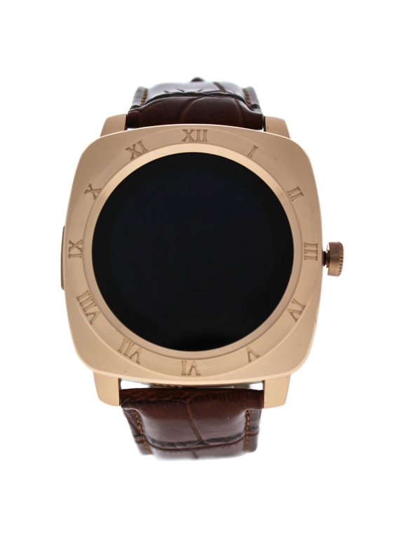 EK-F2 Montre Connectee Rose Gold/Brown Leather Strap Smart Watch for Unisex - 1 Pc Watch