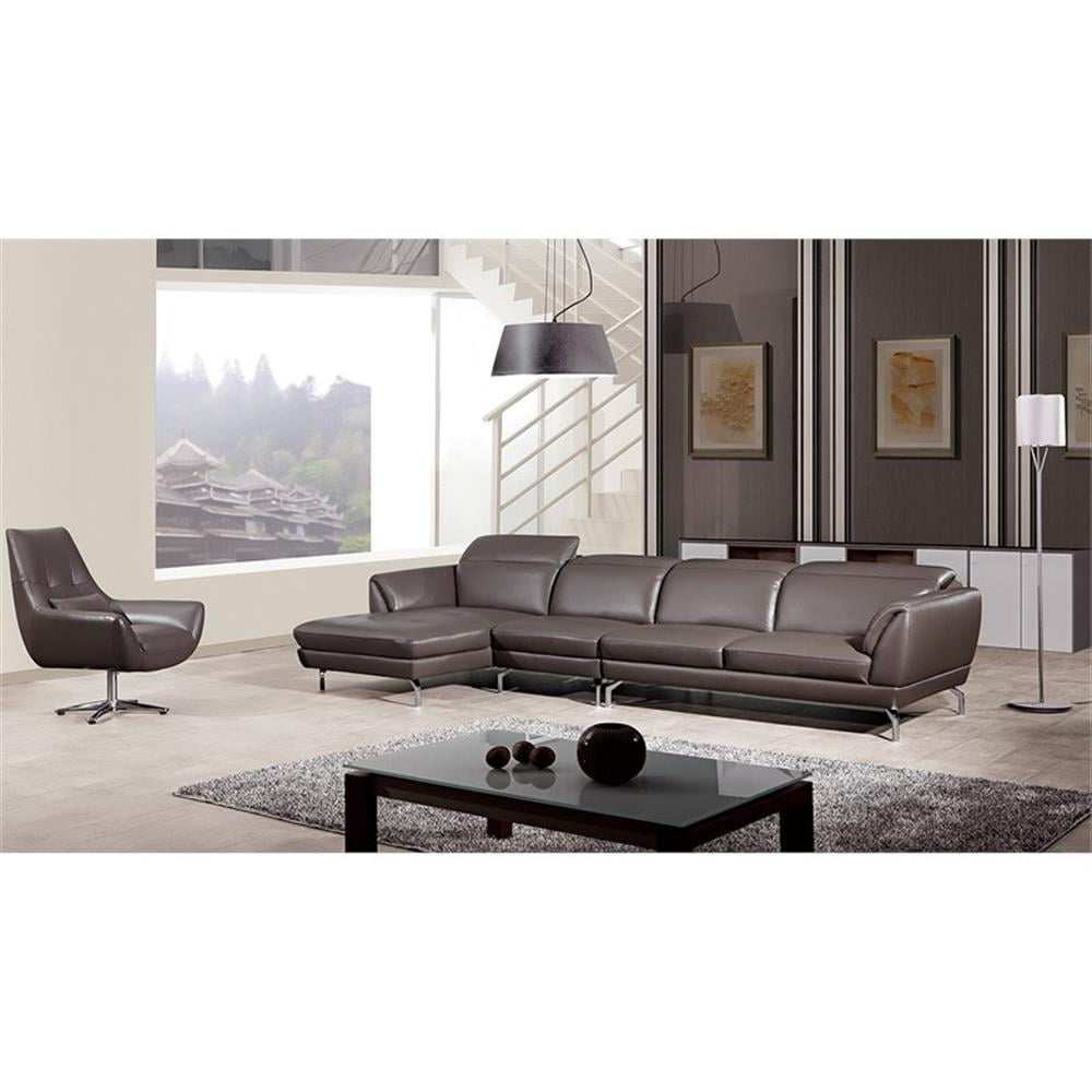 Taupe Italian Leather Sectional with Left Facing Chaise and Pillow-top Arm