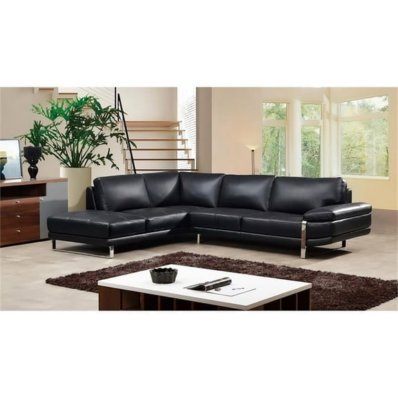 EK-L025 Black Color With Italian Leather Sectional - Left Facing Chaise