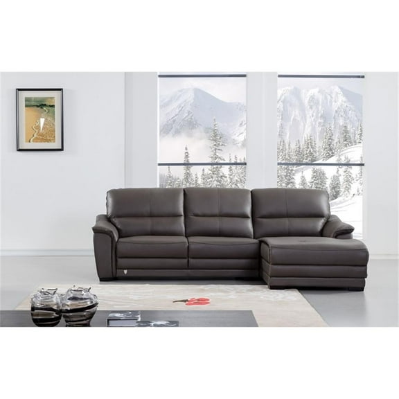 EK-L046 Taupe (Brown) Color With Italian Leather Sectional Right Facing Chaise