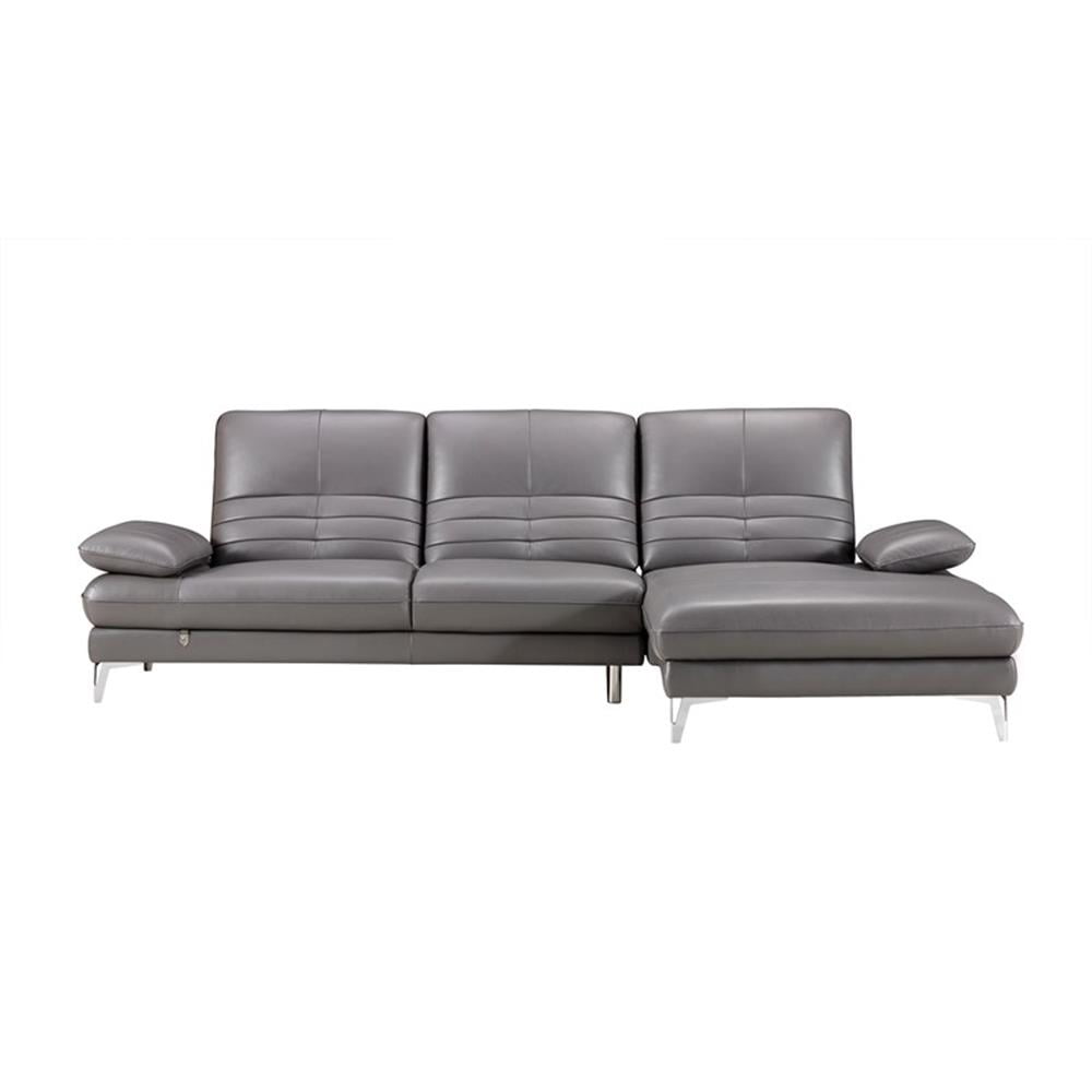 Gray Italian Leather Sectional with Right Facing Chaise