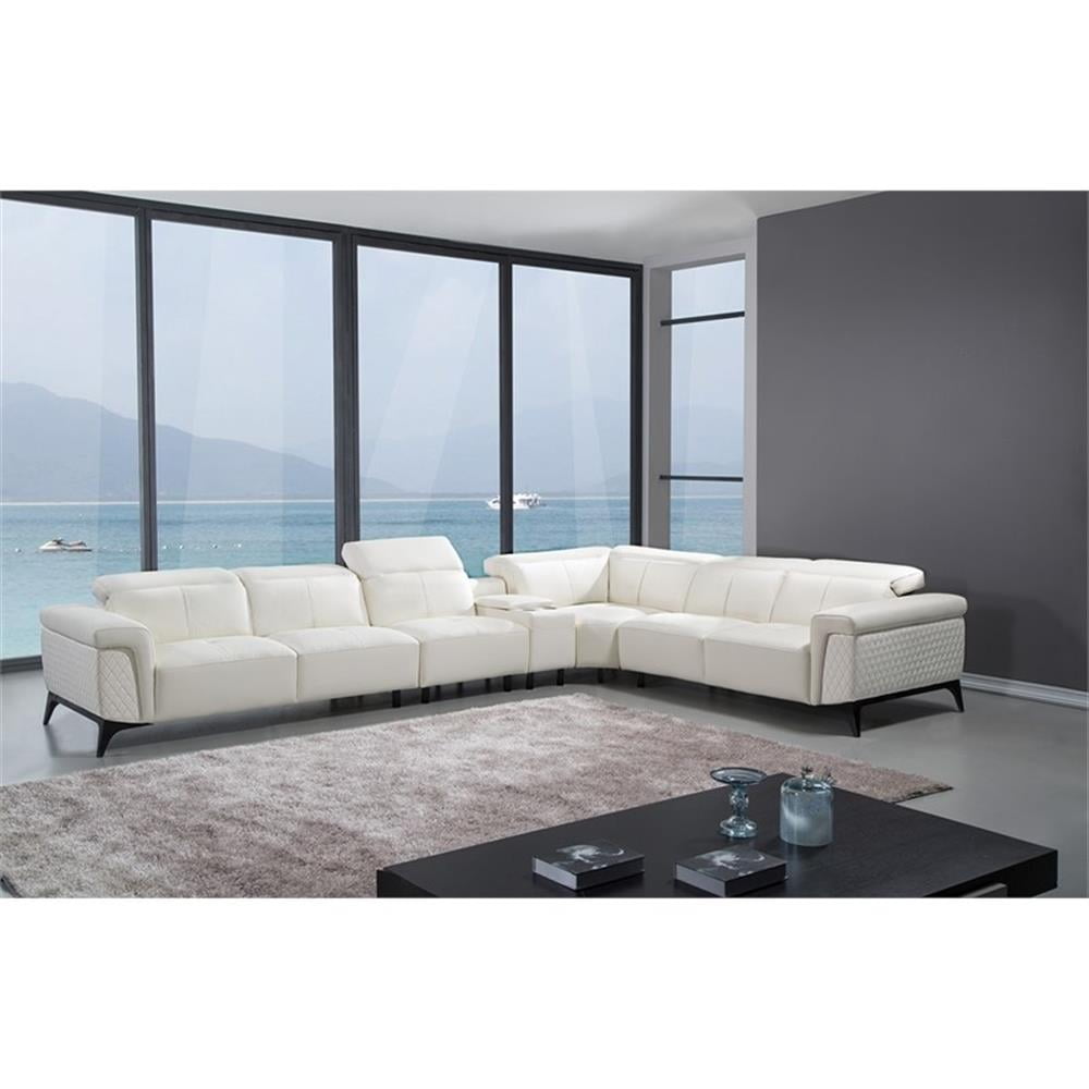 White Italian Leather 4-Piece Sectional with Adjustable Headrest