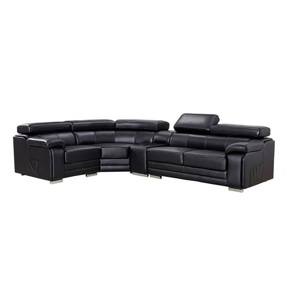 EK-L516 Black Color With Genuine Leather Sectional - Left Facing Chaise