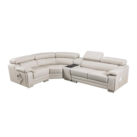 EK-L516 Light Gray Color With Genuine Leather Sectional and Left Facing Chaise