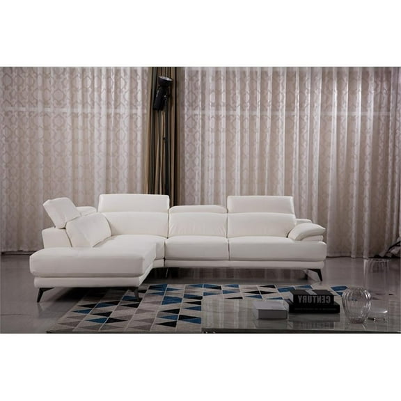 EK-L525R White Color With Top Grain Leather -Right Sitting Chaise Sectional
