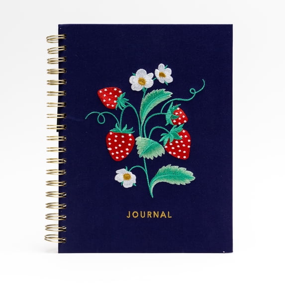 Ecokind Embroidered Strawberry Journal, 10.125" x 8.15", 105 Sheets
