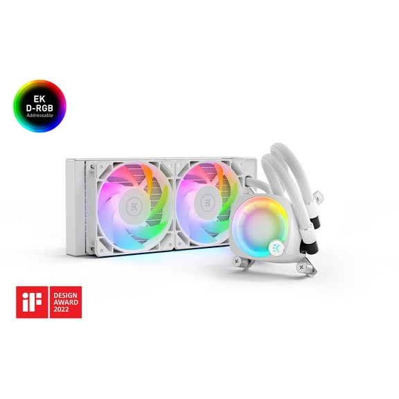 EK-Nucleus AIO CR240 Lux D-RGB, White - 240 mm All-in-One Liquid CPU Cooler with EK FPT Fans, Water Cooling Computer Parts, 120mm Fan, Compatible with Latest Intel & AMD CPUs