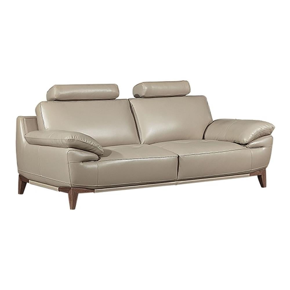 Tan Italian Leather Sofa with Wooden Legs