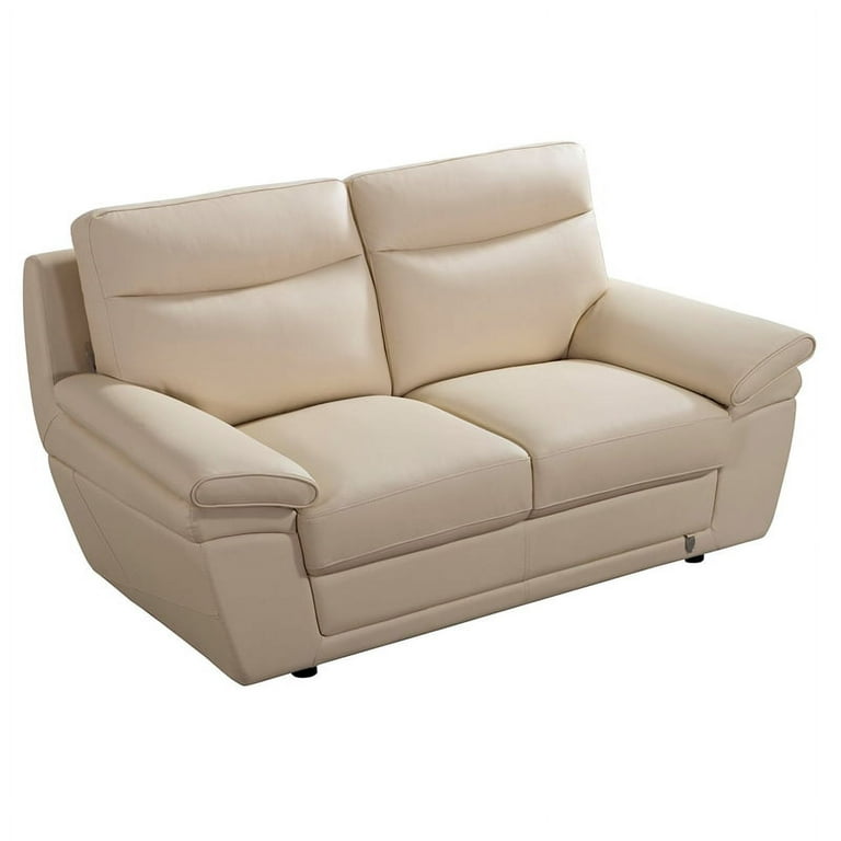 Cream colored leather loveseat deals