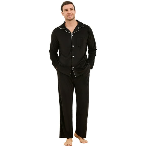 EK4YDNDS Mens Pajama Set, Comfy Flannel PJS Set for Men Lounge Warm Sleepwear(BLACK, L)