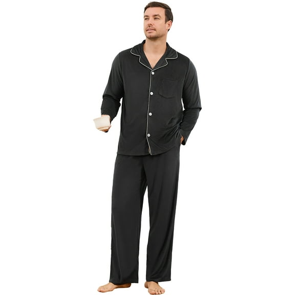 EK4YDNDS Mens Pajama Set, Comfy Flannel PJS Set for Men Lounge Warm Sleepwear（DARK GREY, L）