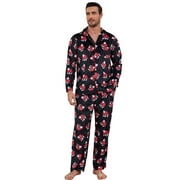 EK4YDNDS Mens Pajama Set, Soft Flannel PJS for Men Comfy Warm Printed Sleepwear（POLAR BEAR-BLACK, XL）