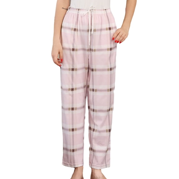 EK4YDNDS Women's Flannel Pajama Pants, Cozy Pj Bottoms Plaid Printed Warm Lounge Sleep Pants with Pockets(LIGHT PINK PLAID, M)