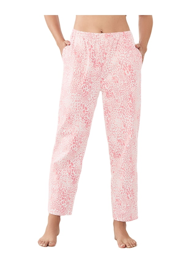 Womens Flannel Pajama Pants, 100% Cotton Plaid Lounge PJ Bottoms with Pockets,(Light Pink Leopard,M)
