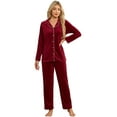 thumbnail image 1 of EK4YDNDS Womens Flannel Pajama Set, Long Button Down Lightweight Pjs Set with Pockets,(Burgundy,XL), 1 of 3