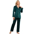 thumbnail image 1 of EK4YDNDS Womens Flannel Pajama Set, Long Button Down Lightweight Pjs Set with Pockets,(Dark Green,2XL), 1 of 4