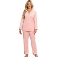 thumbnail image 1 of EK4YDNDS Womens Flannel Pajama Set, Long Button Down Lightweight Pjs Set with Pockets,(Pink,M), 1 of 4