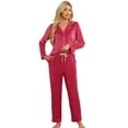 thumbnail image 1 of EK4YDNDS Womens Flannel Pajama Set, Long Button Down Lightweight Pjs Set with Pockets,(Rose Red,M), 1 of 1