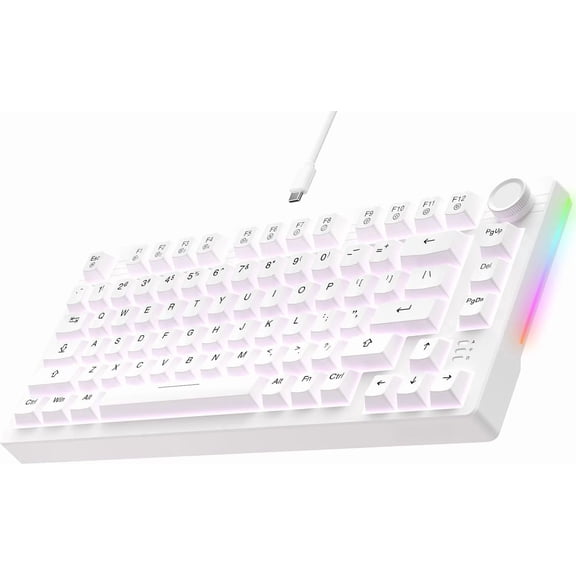 EK75 Wired Mechanical Keyboard,75% Keyboard with Volume Knob,Gasket Mount Mechanical Gaming Keyboards,81  Rainbow Sidelit,PBT Keycaps,Linear Dream  for PC Laptop - White