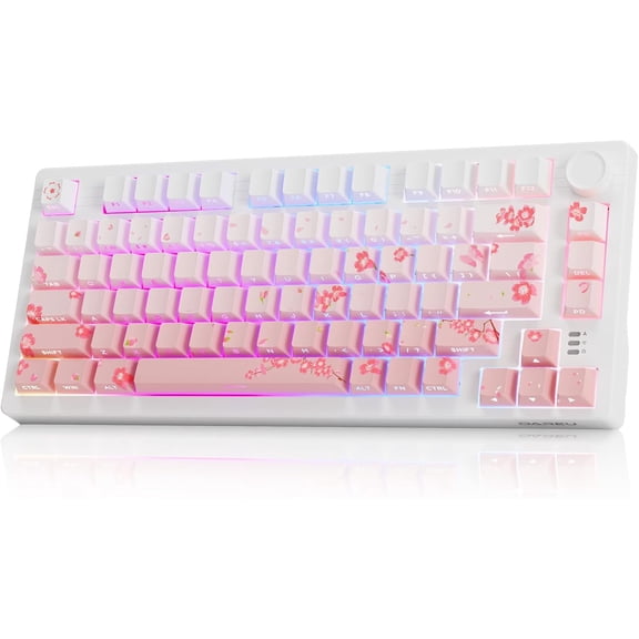 EK75PRO Sakura Pink Wireless Mechanical Keyboard,75% Hot Swap Creamy Gaming Keyboard with Knob,RGB Backlit,Gasket Custom Structure,Side Printed PBT Keycaps,2.4Ghz/BT5.1/USB-C, for Win/MAC