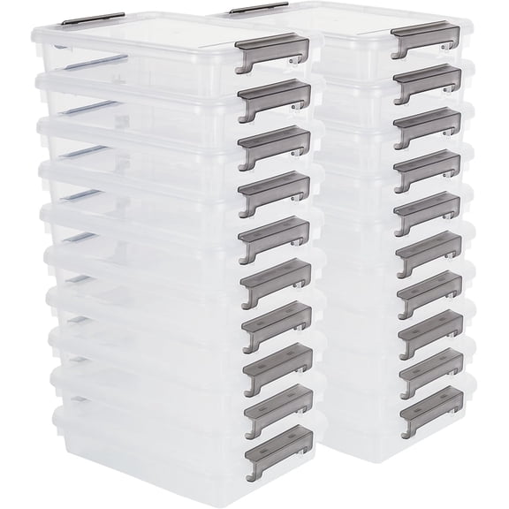 EKACO 20-Pack Clear Plastic Storage Bins with Latching Lids - Stackable Project Cases for A4 Paper, Photos, Documents & Scrapbooking