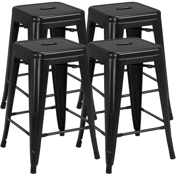 EKACO 24" Metal Bar Stools Set of 4, Counter Height Backless Stackable Industrial Bar Chairs with Footrest for Kitchen/Dining/Bistro/Patio, Black