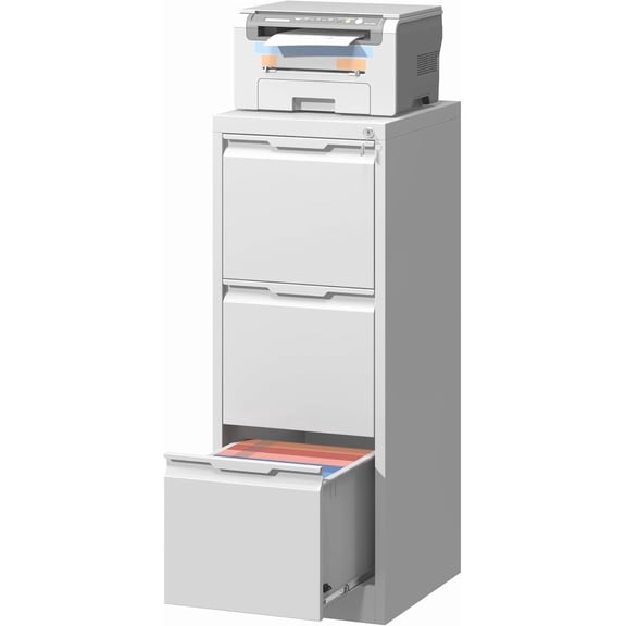 EKACO 3-Drawer Metal File Cabinet with Lock, Printer Stand, A4/Letter Filing Organizer, White