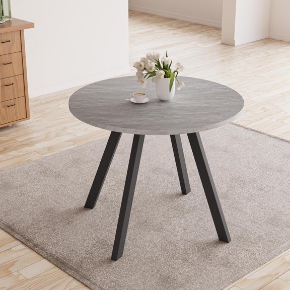 EKACO 34.6" Round Dining Table, Mid-Century Modern Small Coffee Table, Space Saving, Grey