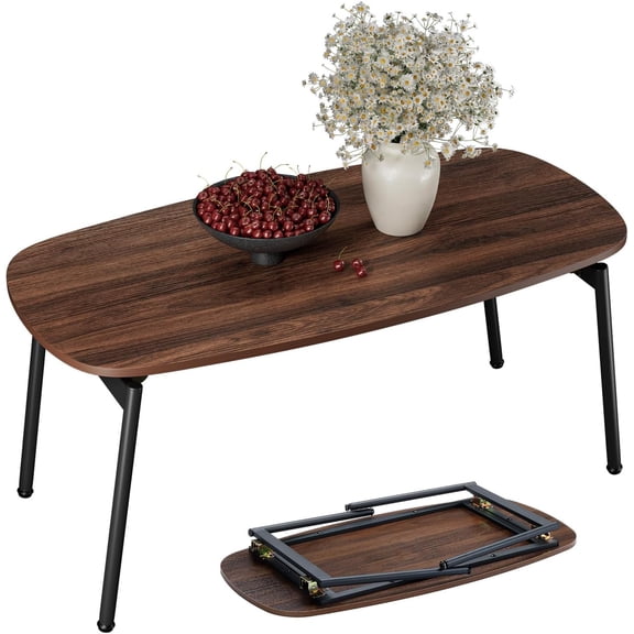 EKACO 39.4" Folding Coffee Table, Portable Small Coffee Table for Living Room, Foldable Center Table, No Assembly, Walnut