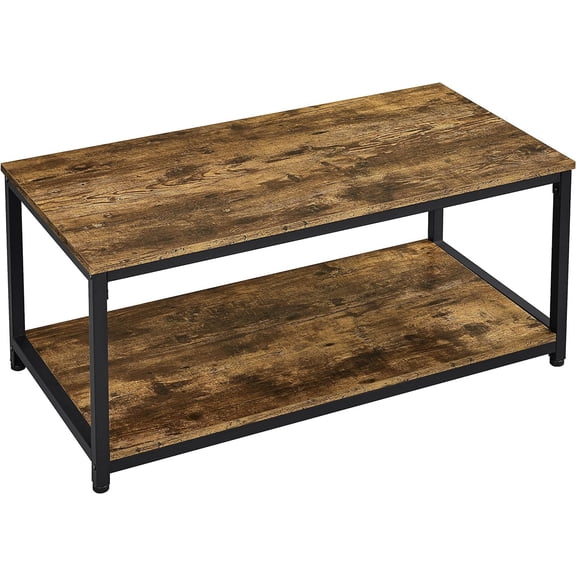 EKACO 39.5" Rustic Brown 2-Tier Coffee Table w/Storage Shelf, Wood Cocktail Center Table for Living Room, Vintage Accent Furniture
