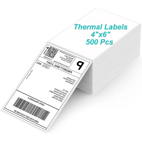 EKACO 4"x6" Fanfold Direct Thermal Shipping Labels, 3000 Count (6 Stacks), Perforated, Zebra Compatible, Permanent Adhesive