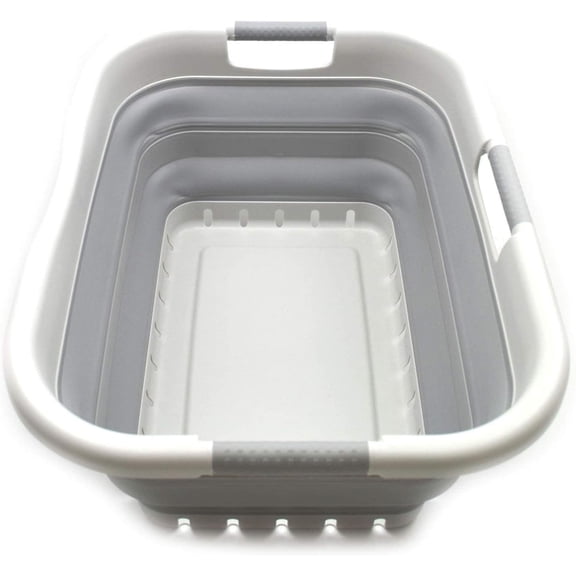 EKACO 41L Collapsible Laundry Basket - Foldable Pop Up Storage Container, Portable Washing Tub, Space Saving Hamper (Grey)