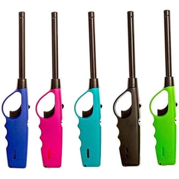 EKACO 5-Pack Refillable Long Lighters, Multipurpose Utility Lighters for BBQ, Grill, Kitchen, Candles & Fireplaces, Windproof, Large