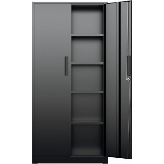 EKACO 72" Tall Metal Storage Cabinet, 2 Locking Doors, 4 Adjustable Shelves, Heavy Duty Steel for Home, Office, Garage (Black)