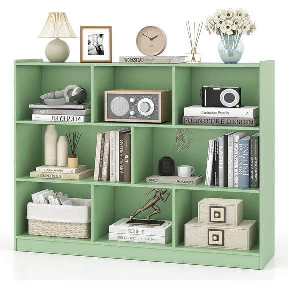 EKACO 8-Cube 3-Tier Bookcase, 48" Wood Open Storage Bookshelf, Modern Display Cabinet for Living Room, Study, Green