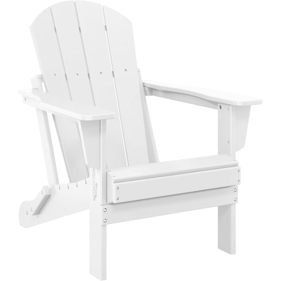 EKACO Adirondack Folding Chair, HDPE Plastic, Weather-Resistant, for Patio, Deck, Garden, Beach, Balcony, Backyard, Pool, Lawn, White  Easy Assembly & Storage