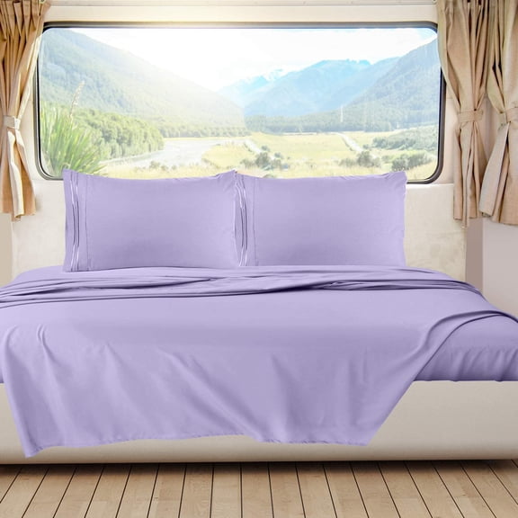 EKACO Lavender Short Queen RV Sheets Set, 6 Piece Luxury Microfiber Bedding, Wrinkle-Free, Breathable Camper Bed Sheets & Pillowcases
