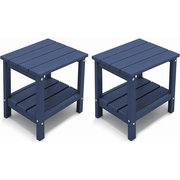 EKACO Outdoor Side Table Set of 2, Double Layer Adirondack End Table - All-Weather HDPE, Easy Assembly, Navy