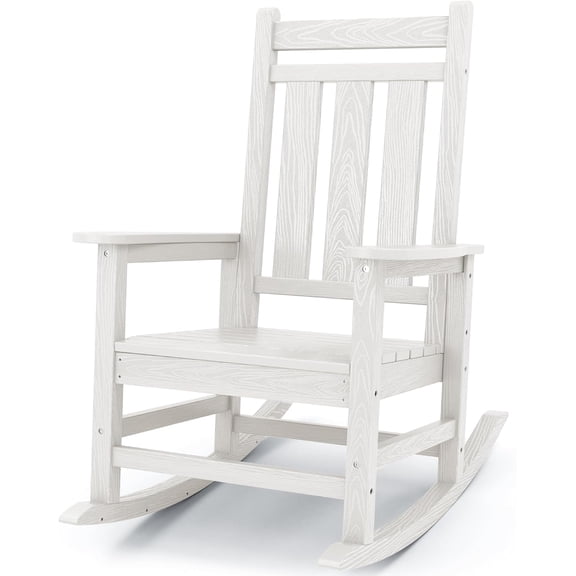 EKACO Oversized Outdoor Rocking Chair, All-Weather HDPE Patio Recliner with High Back & Wide Seat, 350 LBS Capacity for Porch, Garden, Lawn