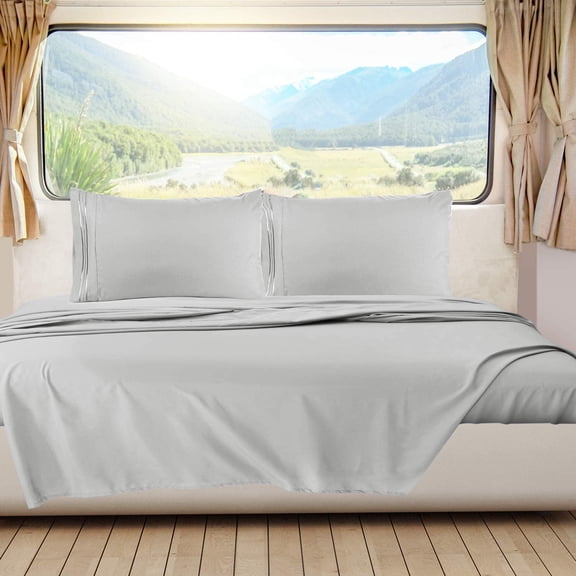 EKACO RV Queen Sheets Set, 6 Piece Light Grey, Hotel Luxury, Super Soft, Wrinkle-Free, Breathable Camper Bedding