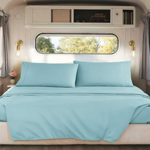 EKACO RV Short Queen Sheets Set, Light Blue, 4 Piece Luxury Hotel ...