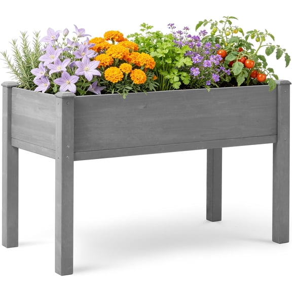 EKACO Raised Garden Bed with Legs, 48x24x30'', Outdoor Wood Elevated Planter Box, Grey Cedar, Thick Legs, w/Liner