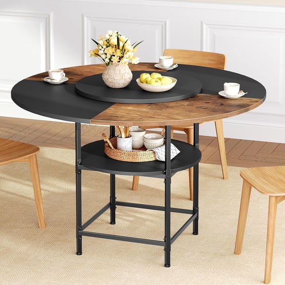 EKACO Round Dining Table for 4, Dinner Table with Storage Shelf, 47.2'' Dining Room Table, Circle Tables, Farmhouse Wood Kitchen Tables for Dining Room Living Room, Rustic Brown DTHR12001