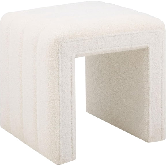 EKACO Teddy Velvet Vanity Stool Ottoman, U-Shaped Footrest, Sofa Bench Extra Seat for Makeup Room, Living Room, Office - White